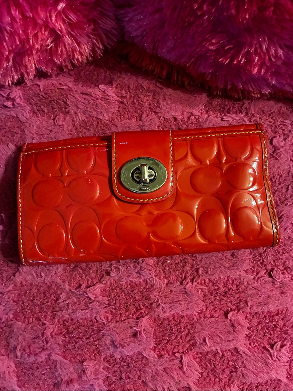 Coach Red Patent Signature Turn-Lock Wallet